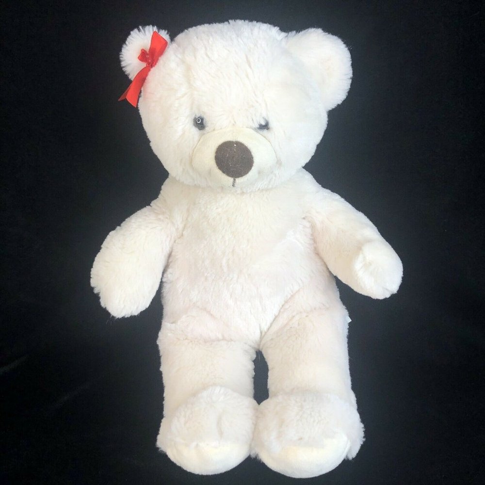 Build A Bear Polar Bear Plush White Cream Brown Nose 14” Stuffed Animal Toy Bow‎